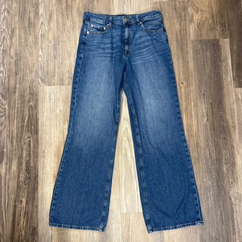 Aeropostale Womens High Rise Wide Leg Jeans Medium Wash Blue Cotton Size 10